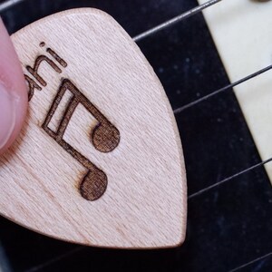 Wooden guitar pick plectrum with personalized laser engraving image 3