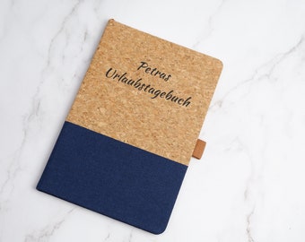 Personalizable A5 notebook made of cork and cotton in blue and pink