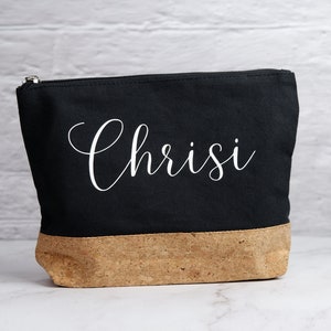 Personalisierbare Kosmetiktasche aus Baumwolle und Kork (beige oder schwarz)