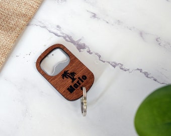 Mini Flaschenöffner als Schlüsselanhänger mit Lasergravur personalisiert mit Wunschtext und Motiv