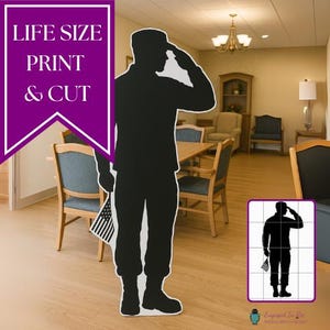Silhouette de soldat du Memorial Day | Hommage aux anciens combattants taille réelle imprimable pour les personnes âgées | Kit de décoration patriotique DIY