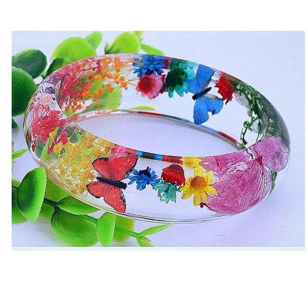 Resin Flower Bangle Etsy