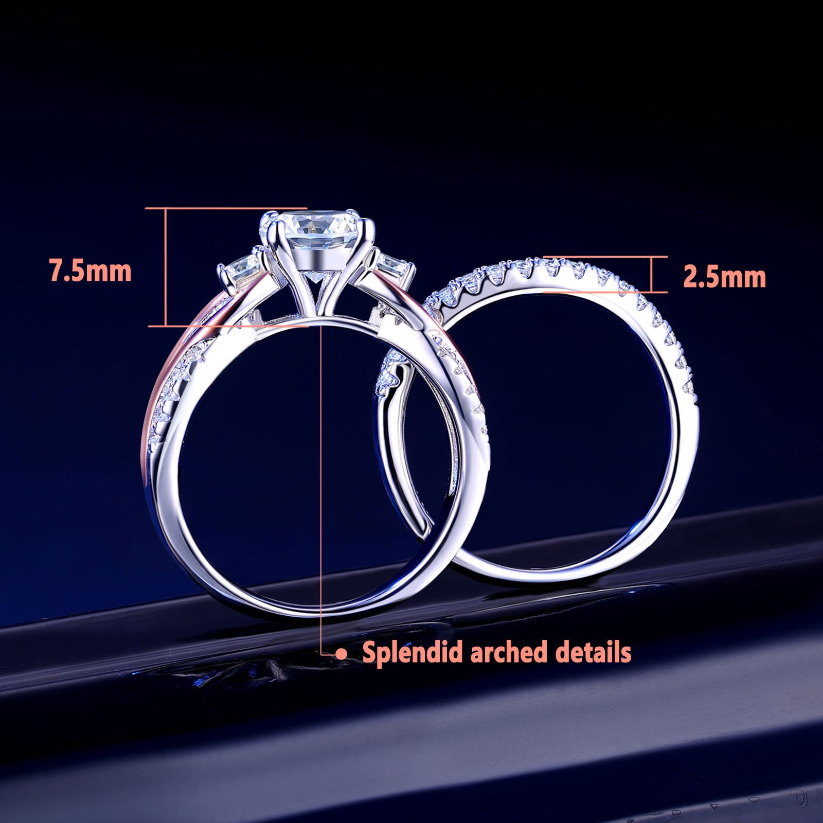 Newshe Solid 925 Sterling Silver Wedding Rings Set For Women Solitaire  Round Cut Engagement Ring Guard Band AAAAA Zircon BR1157