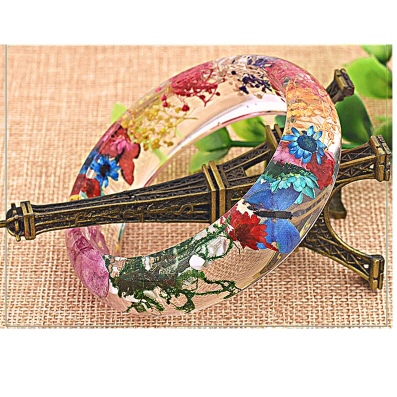 Epoxy Resin Real Dried Flower Bracelet Flower Resin Bangle Etsy