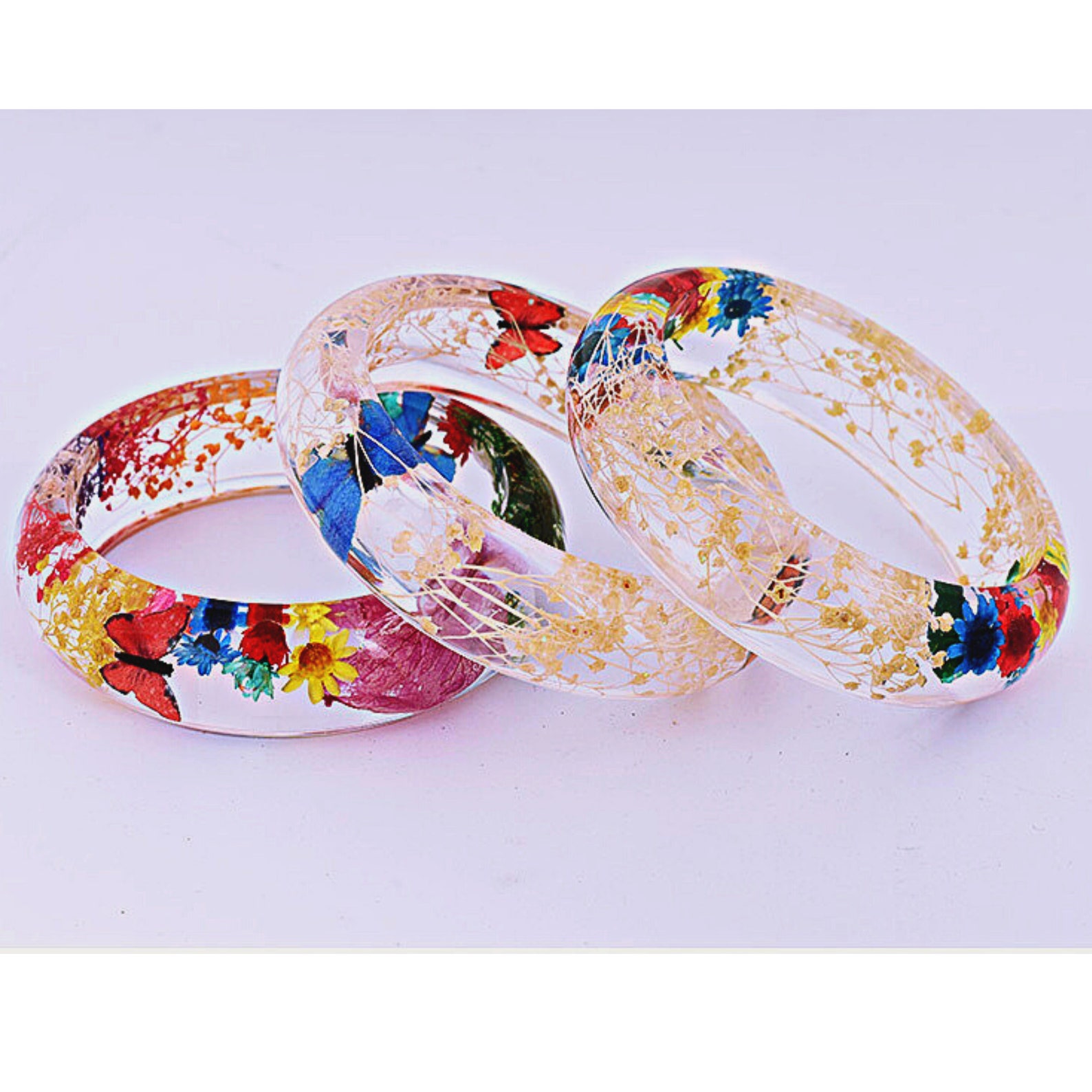 Epoxy Resin Real Dried Flower Bracelet Flower Resin Bangle Etsy