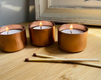 Copper Tea Light Candle holder – 7th wedding anniversary - Candle holders - Gift for Her - Rustic Farmhouse Decor – Handmade Cozy Gift