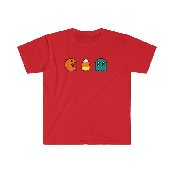 Retro Gamer Halloween T-Shirt| Pac Man Pumpkin Chasing Candy Corn And Ghost
