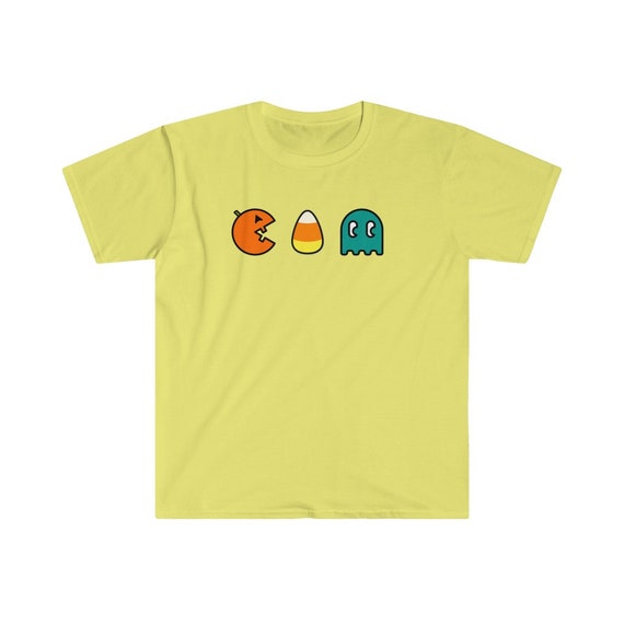 Retro Gamer Halloween T-Shirt| Pac Man Pumpkin Chasing Candy Corn And Ghost