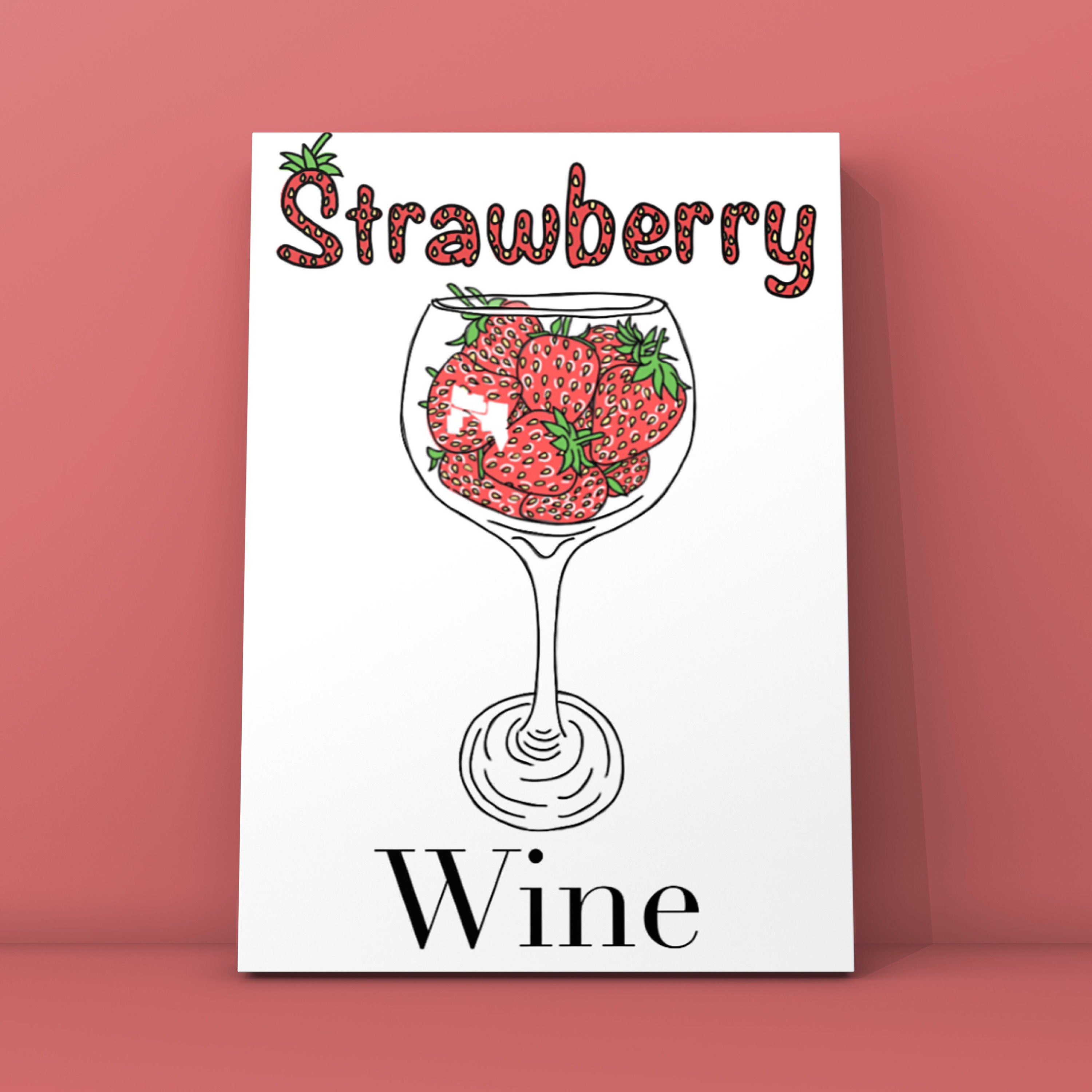 Strawberry wine wine glass art print wine art strawberry Etsy