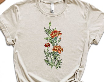Marigold Shirt, October Shirt, Gardening Shirt, Botanical Shirt, Flower Shirt, October Birth Shirt, Floral Shirt, October Flower Shirt