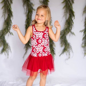 Girls Black/Red Sequin Daisy Tutu Dress/Toddler Dress/Girls Holiday/Party Dresses/Christmas Red Dress/Gift for little girl Size 3-7 Years image 1