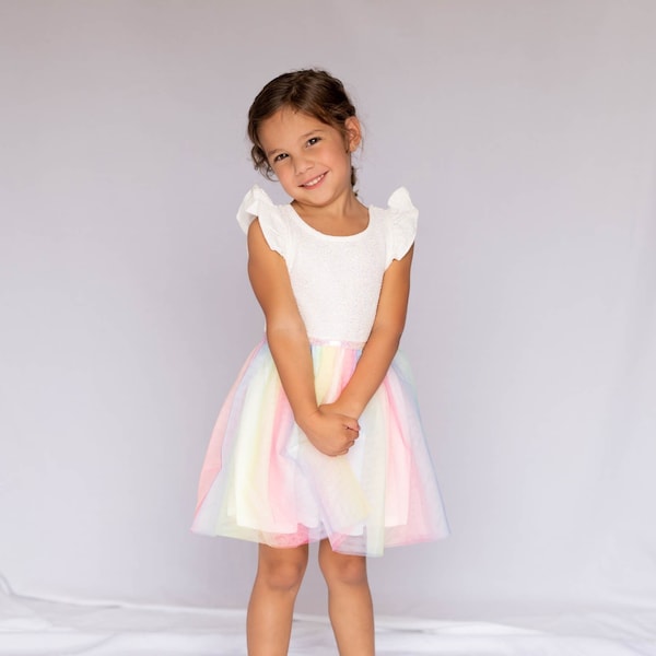 Robe tutu arc-en-ciel pour fille décontractée sans manches, robes de princesse, fête mariage anniversaire jupes en tulle robes pour fille 3-7 ans