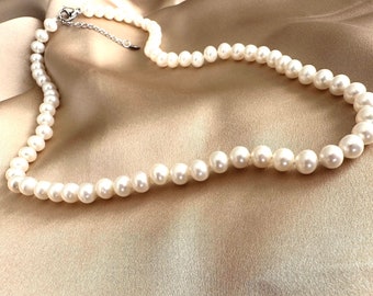 6mm Classic Pure Freshwater Pearl Necklace with Free luxury velvet box, Nature White Pearl, Bridesmaid Necklace, Genuine Pearl, Mommy & Me