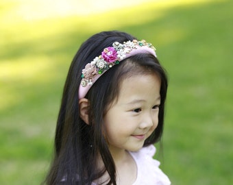 Girls Handmade flower Crown, Colorful Flower Hair Wreath, Flower Girl Crown, Engagement Photos, Cystal Wedding Flower Crown, Mommy and me