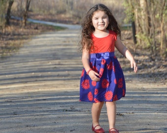 Red and Blue Flower Girl's Dress/Sleeveless Dress/Little Girl Dance Dress/Ultra Soft Comfortable Spring Summer Dress for Girl 3-7 Year