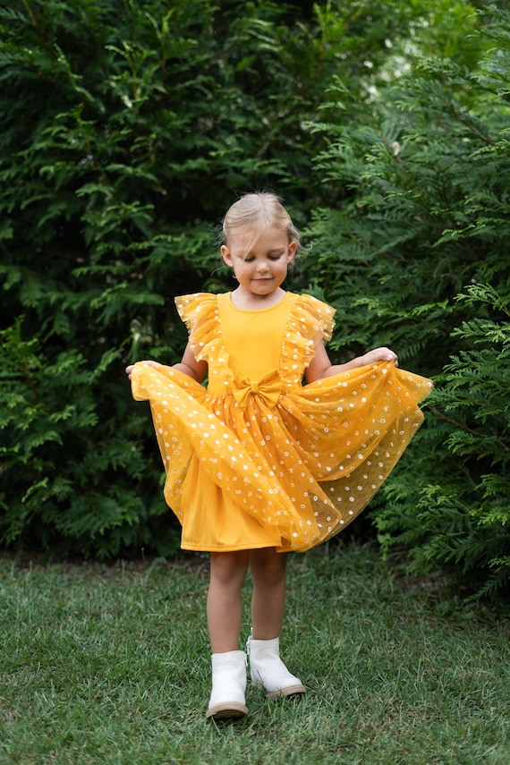 Tutu Girls Yellow Party Dress Girls Yellow Gold Ruffle Lace Halloween Party  Dress, Toddler Girls Holiday