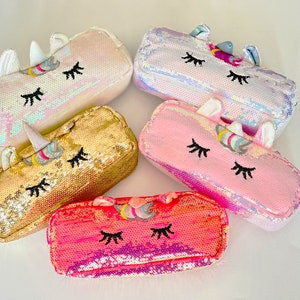 Trousse à paillettes licorne, trousse licorne, cadeau de fête d'anniversaire licorne, trousse à maquillage licorne, trousse pour enfants, fournitures scolaires, rentrée des classes