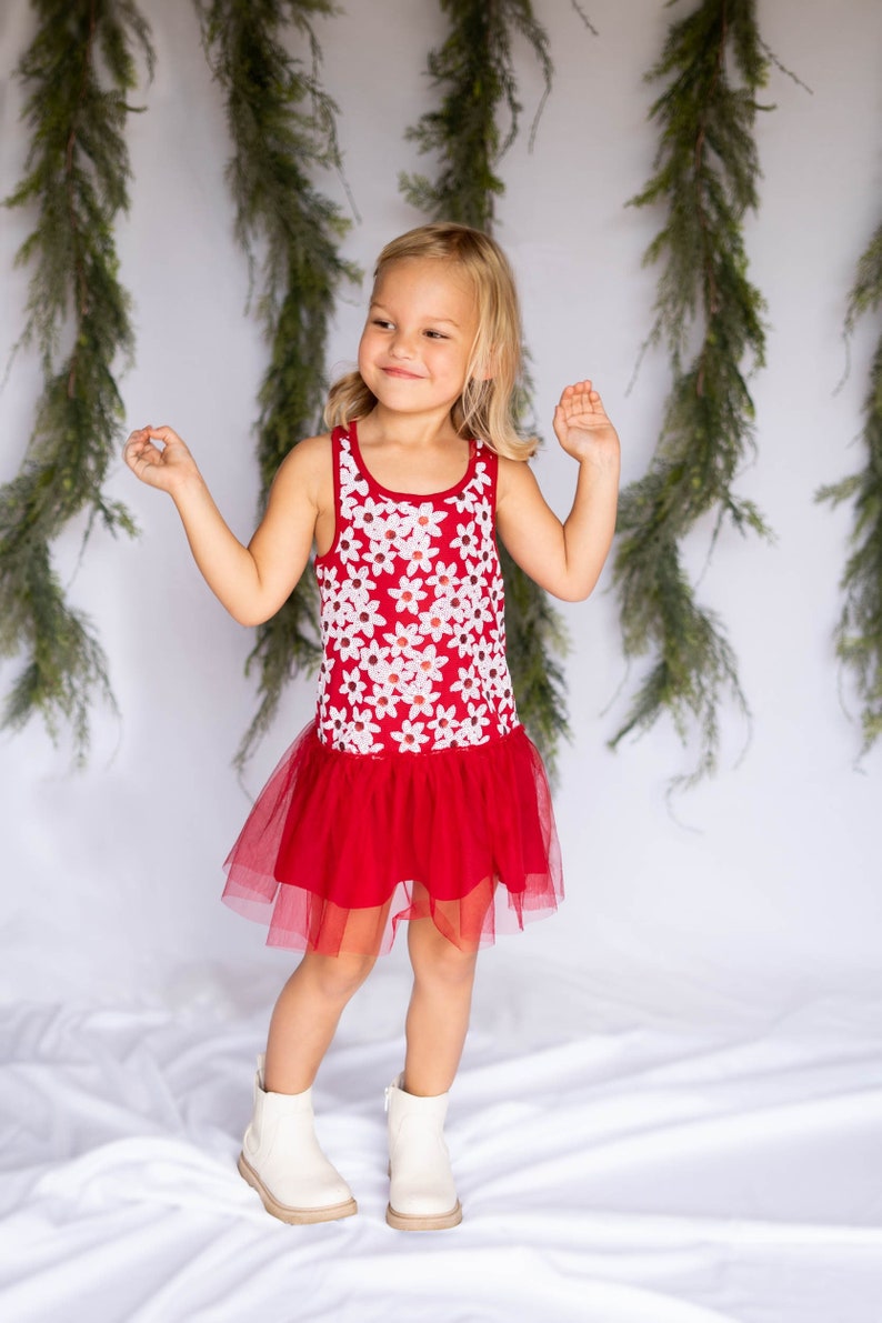 Girls Black/Red Sequin Daisy Tutu Dress/Toddler Dress/Girls Holiday/Party Dresses/Christmas Red Dress/Gift for little girl Size 3-7 Years image 1