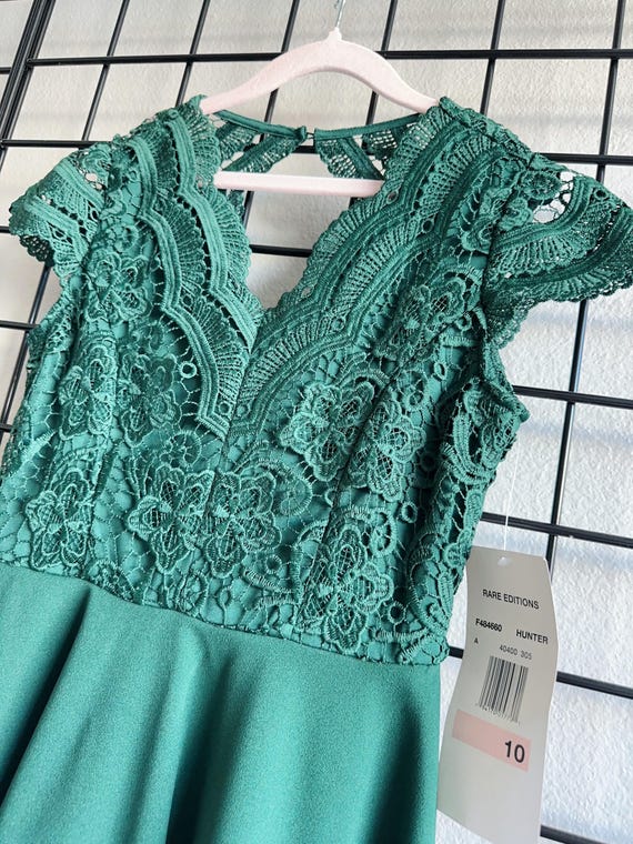 Girl's Lace Party Dress, Red Lace, Green Lace, V-Neck Holiday Dress, Sample Sale Size 10