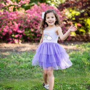 Girl's Purple Tutu Dress, Ballerina Rainbow Cloud, Baby Girls, Dance Dress, Toddler Dress, Wedding, Birthday, Ultra Soft For Girl's 3-7 Year