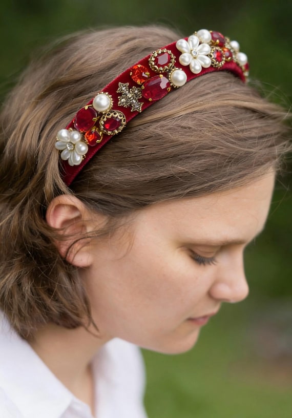 New black velvet and pearl , stones headband Pretty In Pearls Kids main image 4
