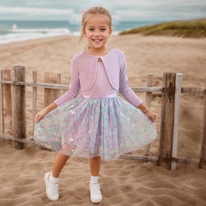Girl&#39;s Lavender Mermaid Shinning Ballerina Tutu Dress/ L Sleeve Cardigan/Little Girl Dance Dress/Dress for Girl 3-7Y/Order in three options