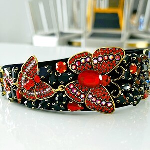 Black & Red Butterfly Rhinestone Headband The Red Queen Butterfly Fascinator – Randi Matalas main image 3