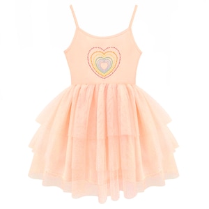 Girl's Blue Shinning Heart Tutu Dress, Baby Girls, Toddler Girls Dance Dress, Tutu Dress, Wedding, Birthday, Ultra Soft For Girl's 3-7 Year peach