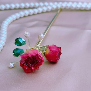 Real Rose Hair Stick, Flower Hair Stick, Resin Rose Pearl Hair Pin, Vintage Rose Hair Sticks, Metal Hair Fork, Gift for her, Party Gifts