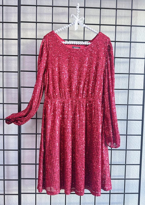 princess polly baby blue dress Family Affair Long Sleeve Sequin Dress - Burgundy main image 0
