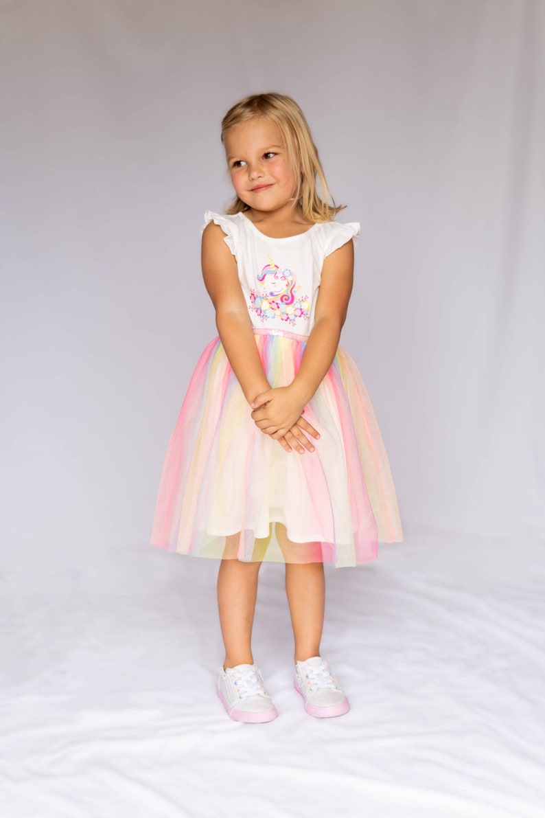 Rainbow Tutu Dress for Girls Casual Sleeveless, Princess Dresses, Party Wedding Birthday Tulle Skirts Dresses for girl 3-7 Years Unicorn Rainbow