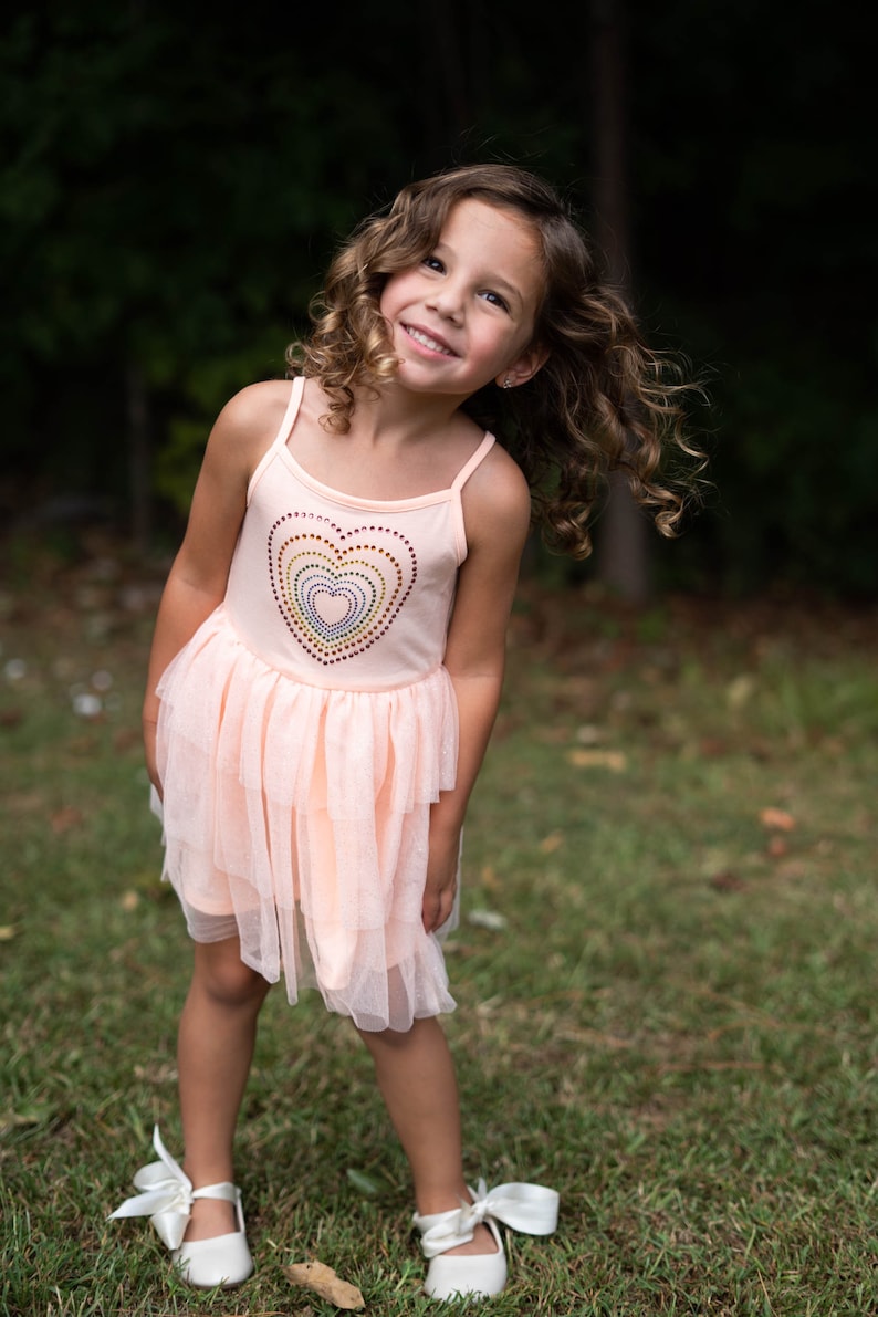 Girl's Peach Ballerina Heart Tutu Dress, Baby Girls, Little Girls Dance Dress, Boho Dress, Wedding, Birthday, Ultra Soft For Girl's 3-7 Year image 2