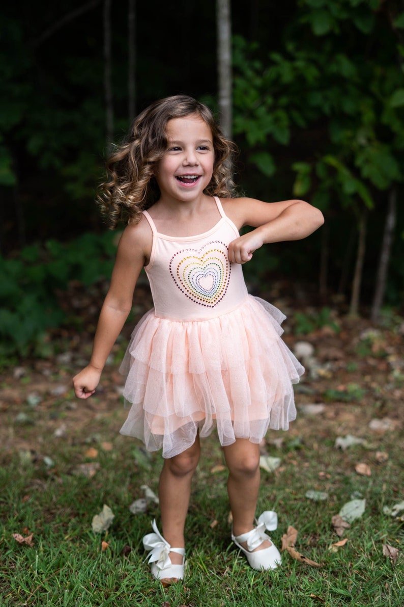 Girl's Peach Ballerina Heart Tutu Dress, Baby Girls, Little Girls Dance Dress, Boho Dress, Wedding, Birthday, Ultra Soft For Girl's 3-7 Year image 1