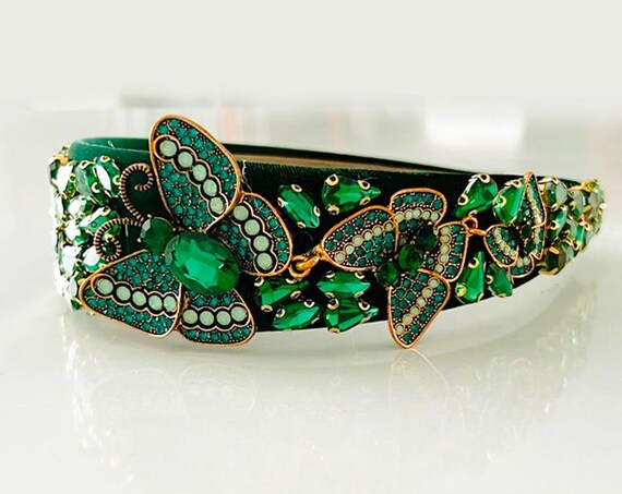 Jeweled Butterfly Headband, Rhinestone Pearl Embellishment  display picture 3