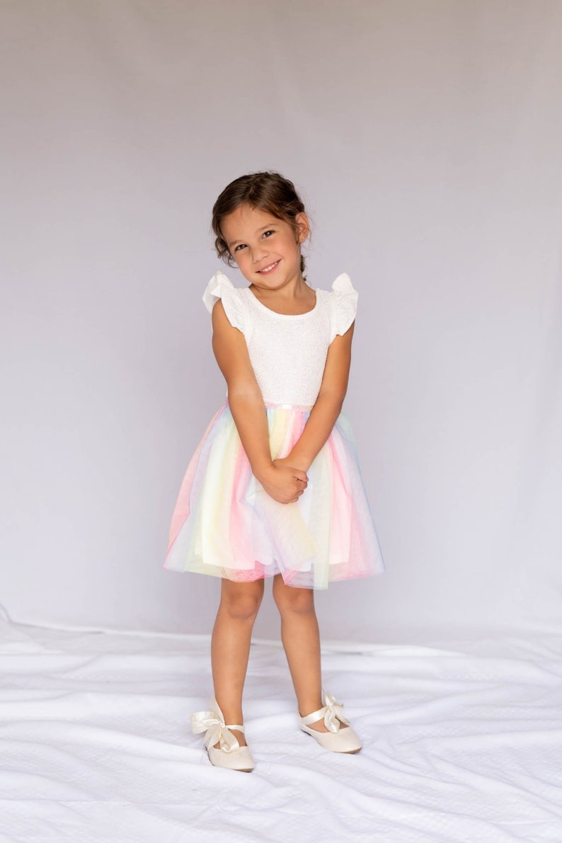 Rainbow Tutu Dress for Girls Casual Sleeveless, Princess Dresses, Party Wedding Birthday Tulle Skirts Dresses for girl 3-7 Years Rainbow