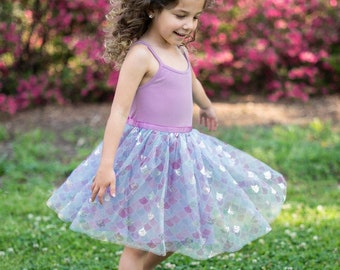 Girl's Lavender Mermaid Shinning Ballerina Tutu Dress/Little Girl Dance Dress/Boho Girl's Dress/Ultra Soft Cotton Feel Dress for Girl 3-7Y