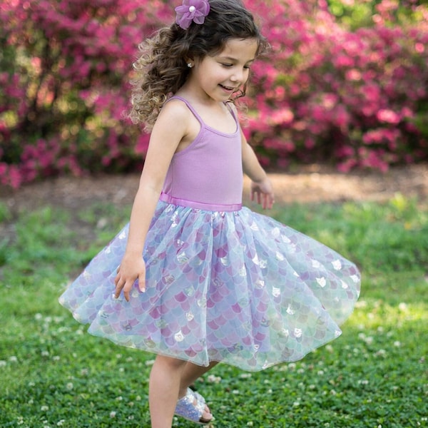 Girl's Lavender Mermaid Shinning Ballerina Tutu Dress/Little Girl Dance Dress/Boho Girl's Dress/Ultra Soft Cotton Feel Dress for Girl 3-7Y