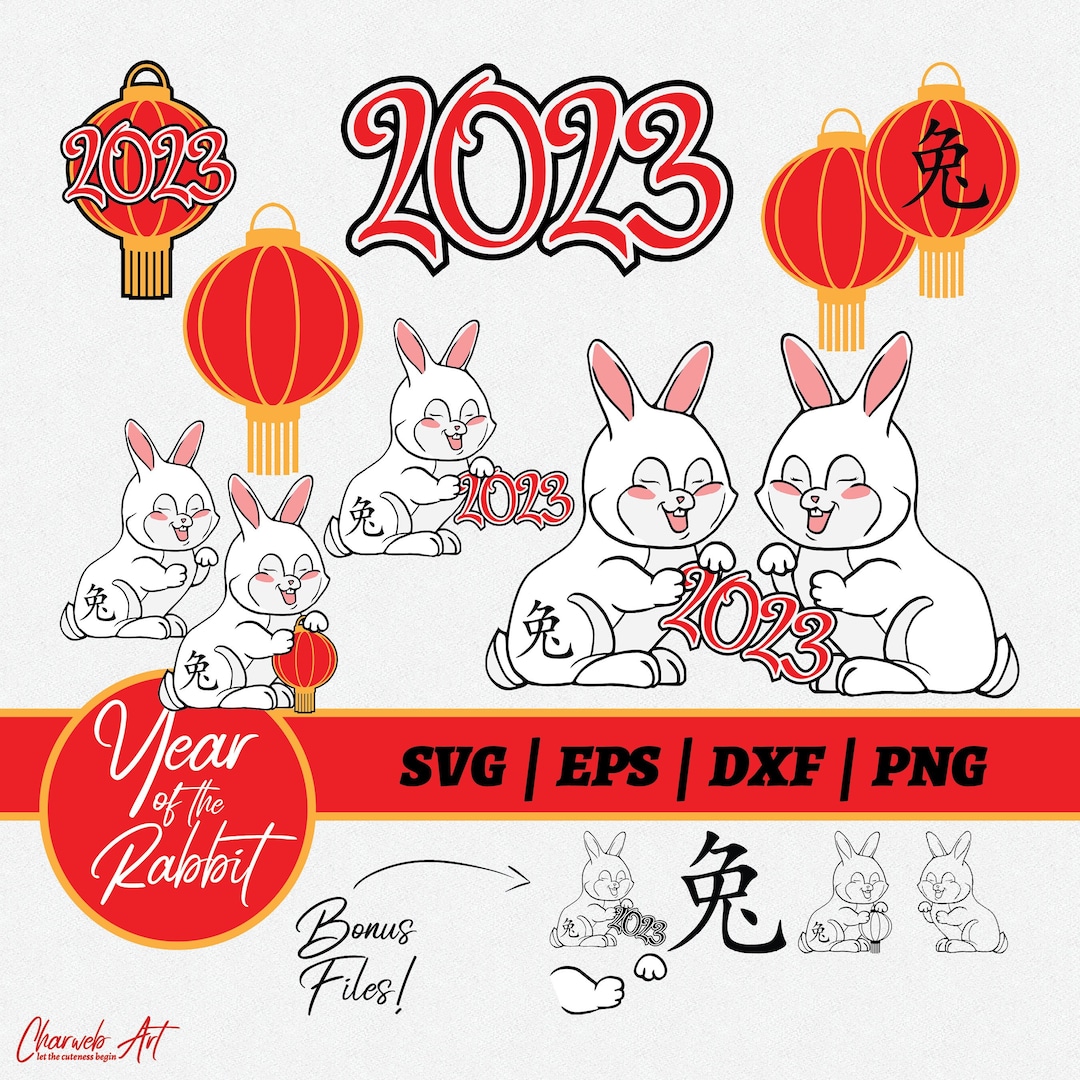 Year of the Rabbit SVG Bundle. Lunar New Year Rabbit SVG Png Dxf Eps