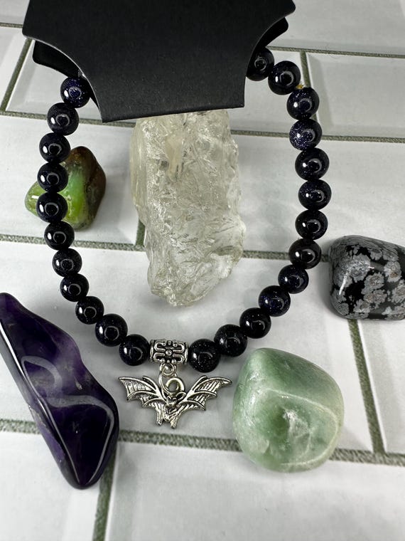 Blue Goldstone Bat Gemstone Bracelet