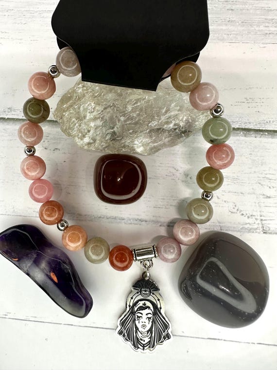 Alashan Rainbow Agate 8MM Gemstone Goddess Bracelet