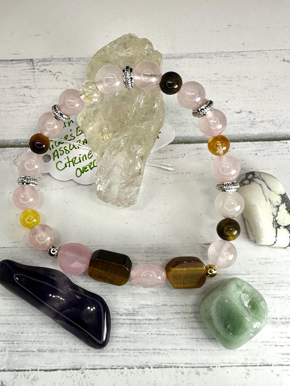 Rose Quartz 8MM, Tiger’s Eye & Citrine Self Confidence Gemstone Beaded Bracelet