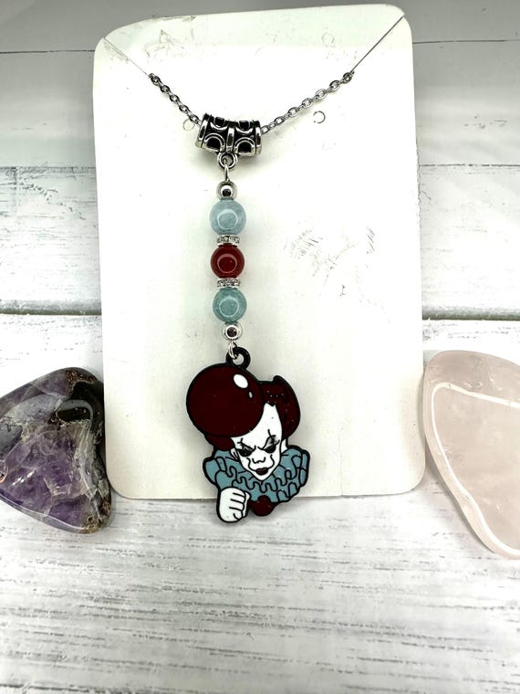 Blue Chalcedony Jade & Carnelian Evil Clown Gemstone Necklace