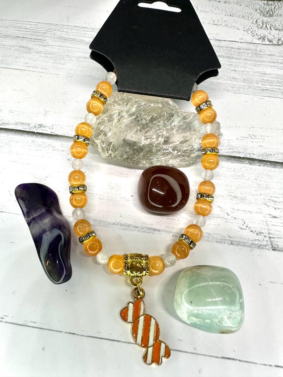 Orange Cat Eye & White Jade 4MM Gemstone Candy Bracelet