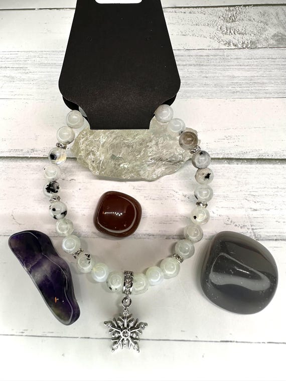 Rainbow Moonstone & Opal Gemstone Snowflake Bracelet