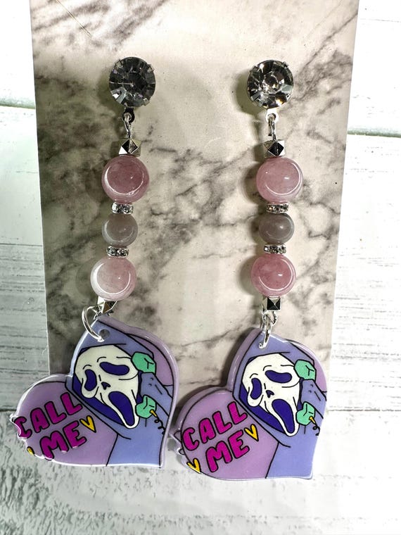 Kunzite 8 MM & Madagascar Lavender Rose Quartz Gemstone Earrings with Call Me Charm