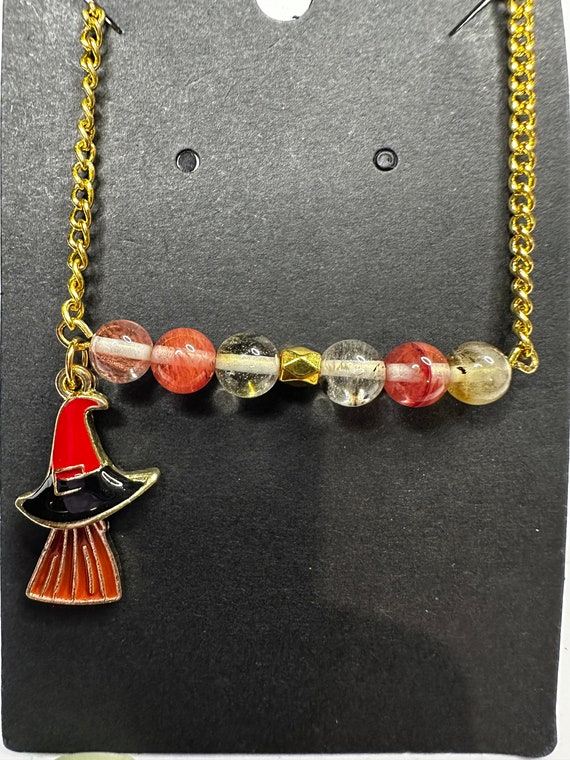 Watermelon Tourmaline Gemstone Witch Necklace