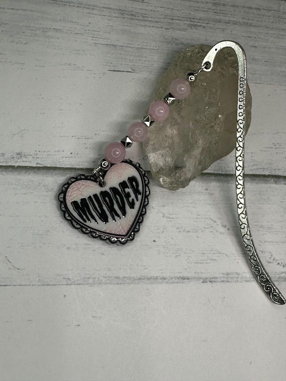 Pink Opal Gemstone Bookmark with Pink Murder Heart Charm