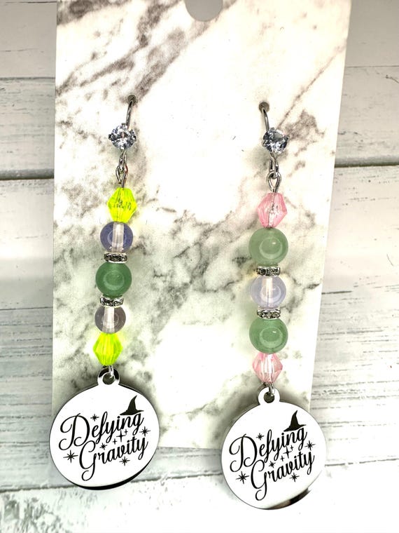 Pink Opalite & Green Aventurine Gemstone Earrings with Defying Gravity Charm