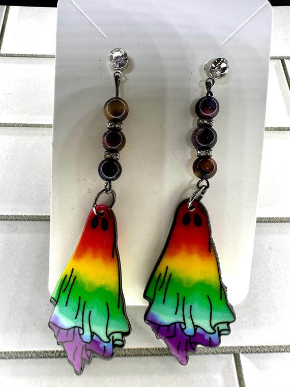 Cat Eye Galaxy Sky Night Tiger’s Eye Rainbow Ghost Gemstone Earrings