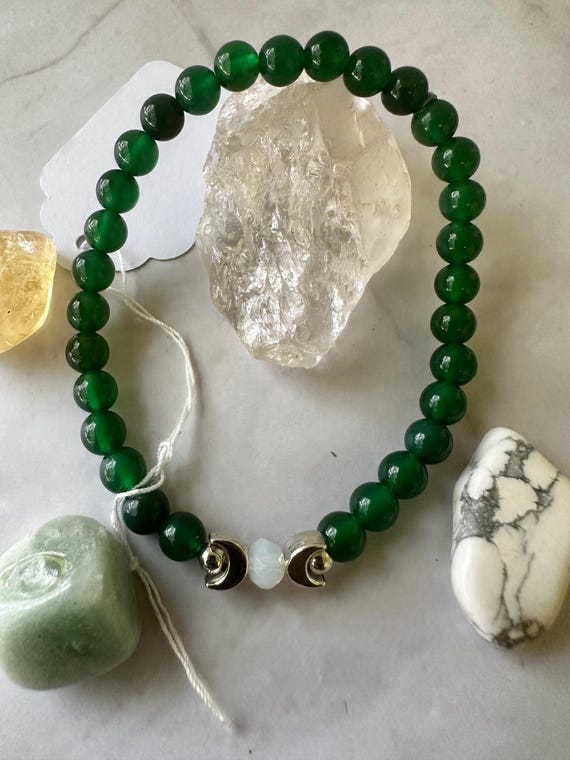 Green Agate & Opal Gemstone Beaded Triple Moon Bracelet